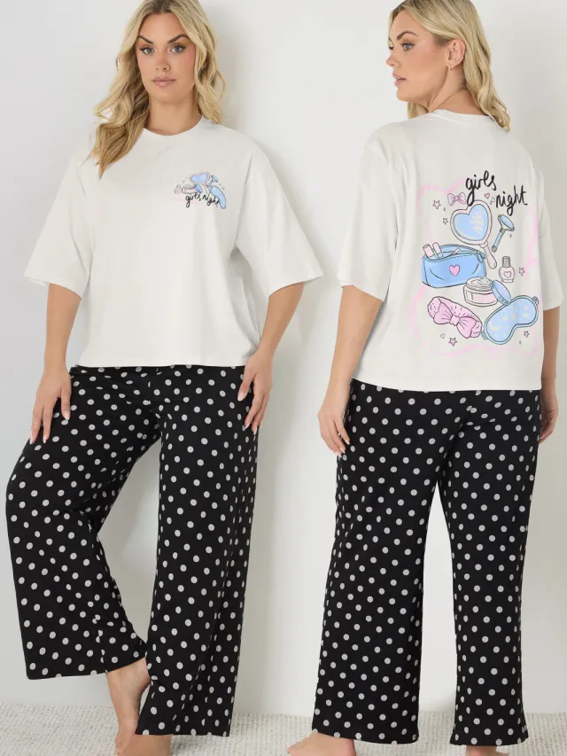 Yours Ivoorwitte 'Girls Night' Pyjamaset Met Stippen-42 White