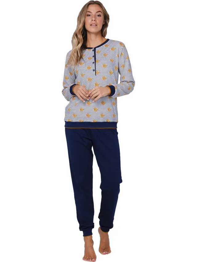 Pastunette Moonlite - Pyjama - Katoen - Wit/Blauw