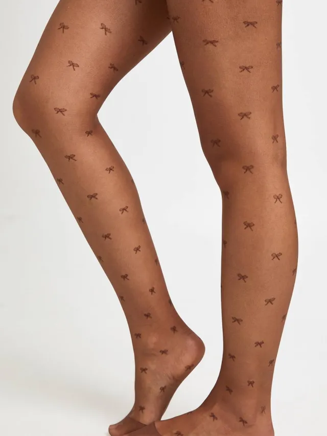 boohoo Dames Panty Met Mini Strikjesprint Chocoladebruin