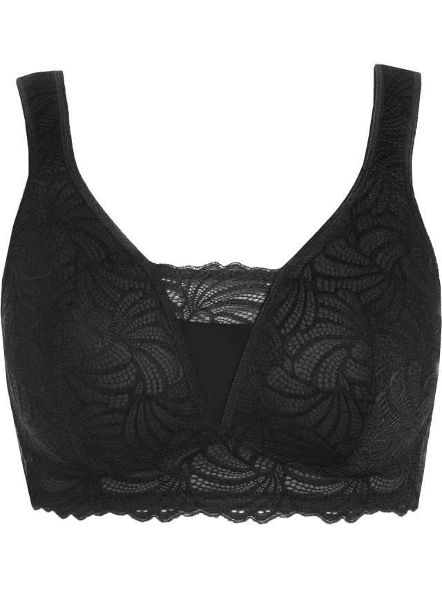 Ulla Popken Dames - Bralette kant zonder beugel - Zwart