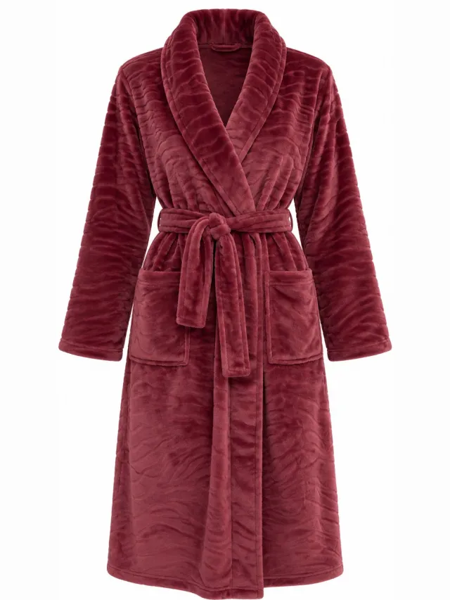 Cocodream Collections Dames badjas fleece – ochtendjas – zacht & warm - bordeaux