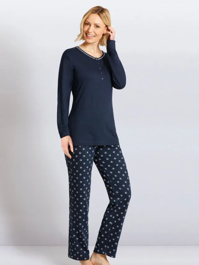 Hajo dames pyjama blauw met print - Blauw - Maat - 44/46