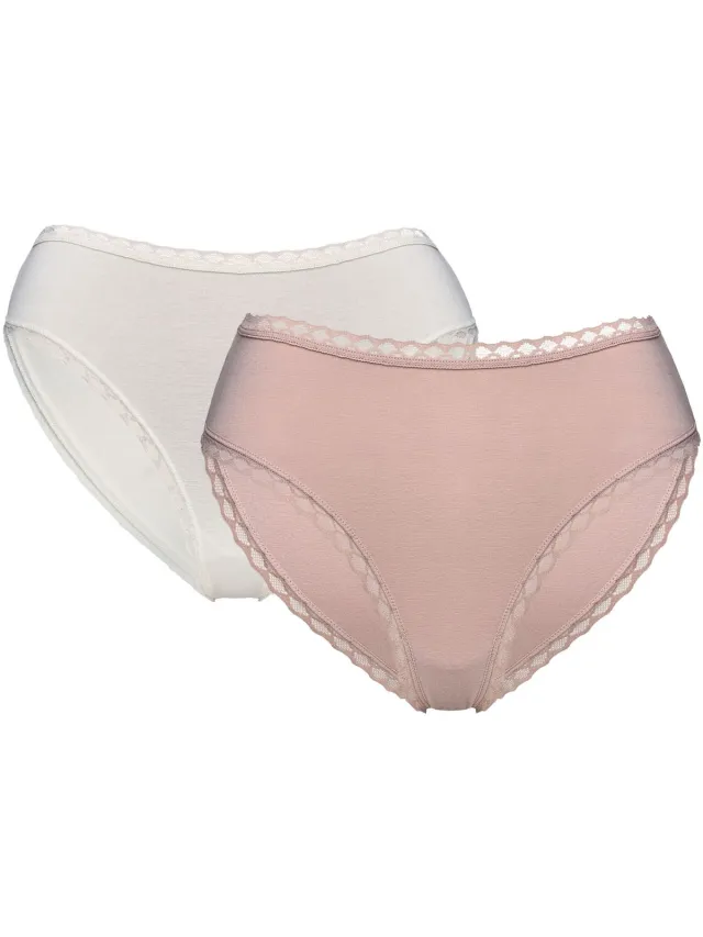 ESOTIQ Pixi - Damesslips - 2-pack - Oudroze en Crème - Kanten Afwerking Oudroze;Crème