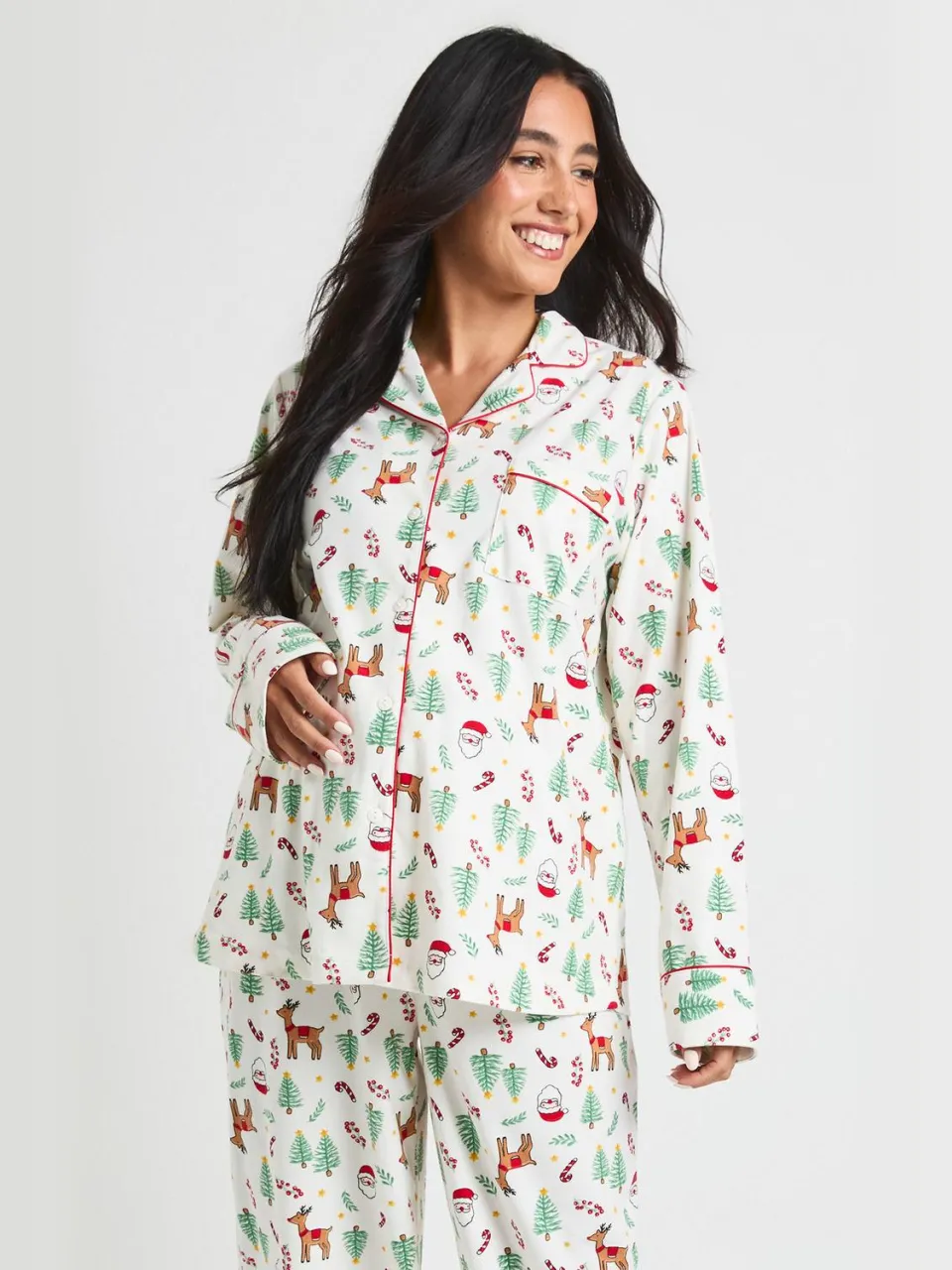 boohoo Dames Zwangerschaps Kerstprint Broek Pyjama Set multicolor, foto 3
