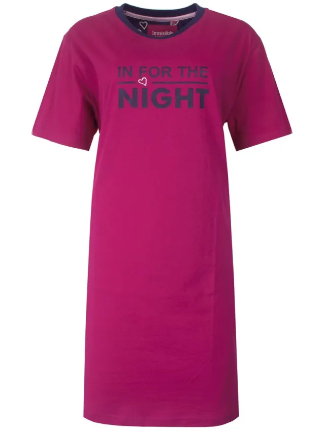 Irresistible Dames Nachthemd - In for the night Tekst - Fuchsia roze