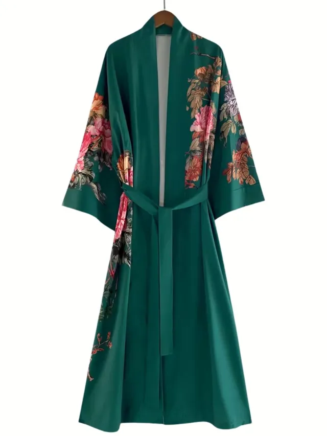 Currero Satijnen Badjas Dames - Kimono - Kamerjas - Satijn - Ochtendjas - Duster - Pyjama - Malachietgroen Malachiet Groen