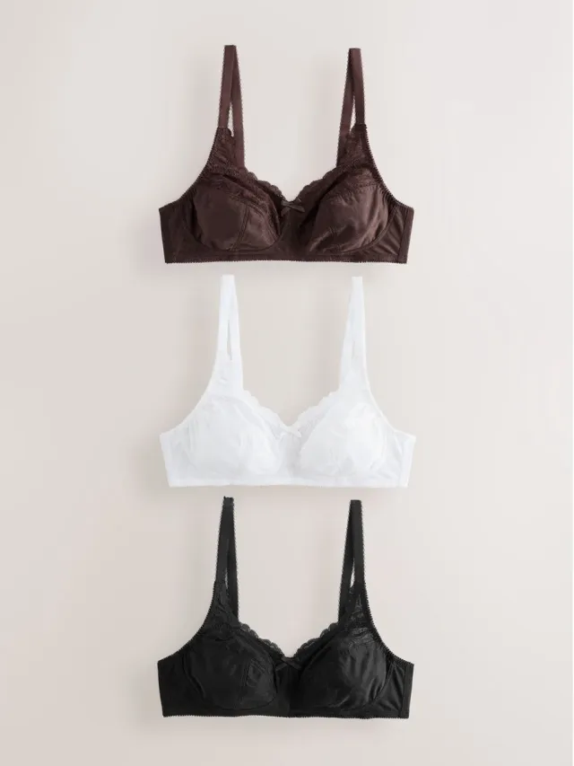 Next Dames - Set van 3 Ultimate Comfort beha's met kant en hele cups, zonder beugels - Zwart Black/White/Chocolate Nude