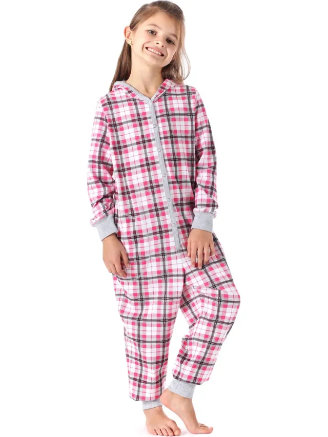 Merry Style Kinder Pyjama - ronde hals - lange mouwen - lange broek met zakken - Katoen - MS-MS10-223-PJ - Rosa Kariert - 110-116