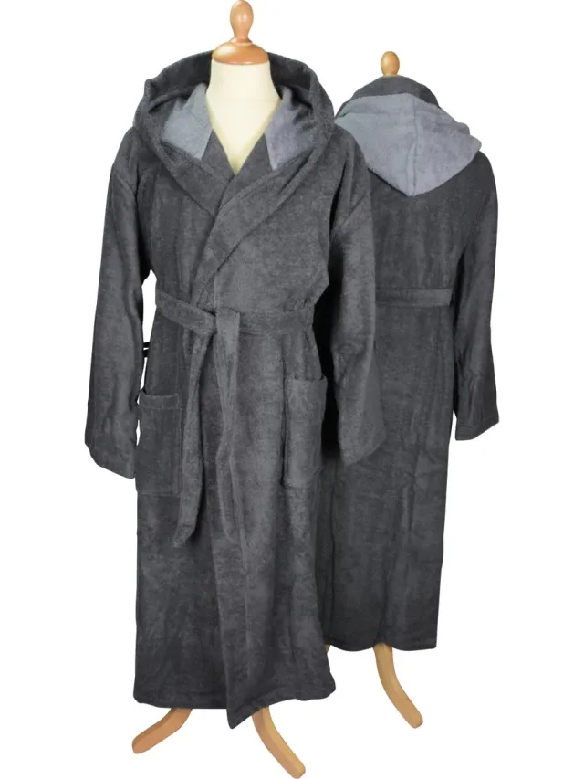 ARTG Robezz - Badjas - Gekleurde Capuchon - Graphite/Anthracite Grey - (2XL) Donkergrijs met Antracietgrijs