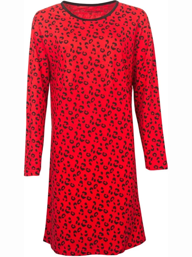 Temptation Dames Nachthemd - Bigshirt - Panterprint - Rood