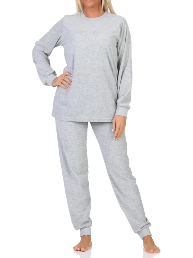 Normann badstof pyjama voor dames Loungewear met sterrenmotief - ook in oversize grau-mel.