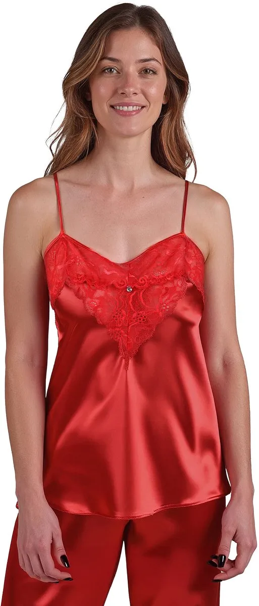 Vivisence Pyjama Set Satijn Verstelbare Bandjes Comfortabel Ideaal Voor Nachtkleding 2035, Rood,XL
