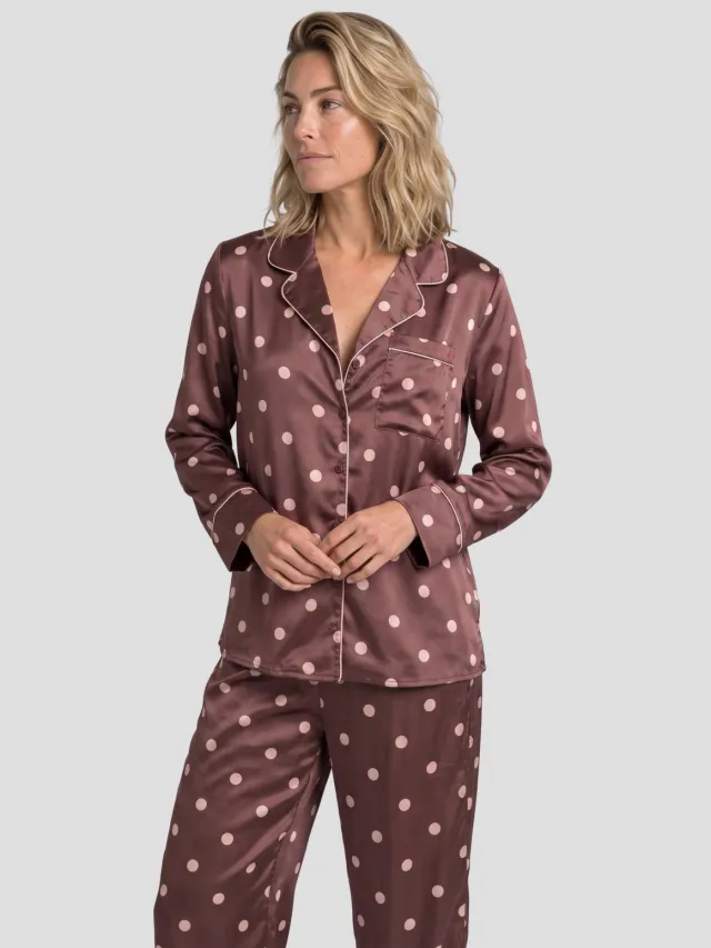 Dreamcovers satijnlook pyjamaset bruin oudroze Bruin/oudroze