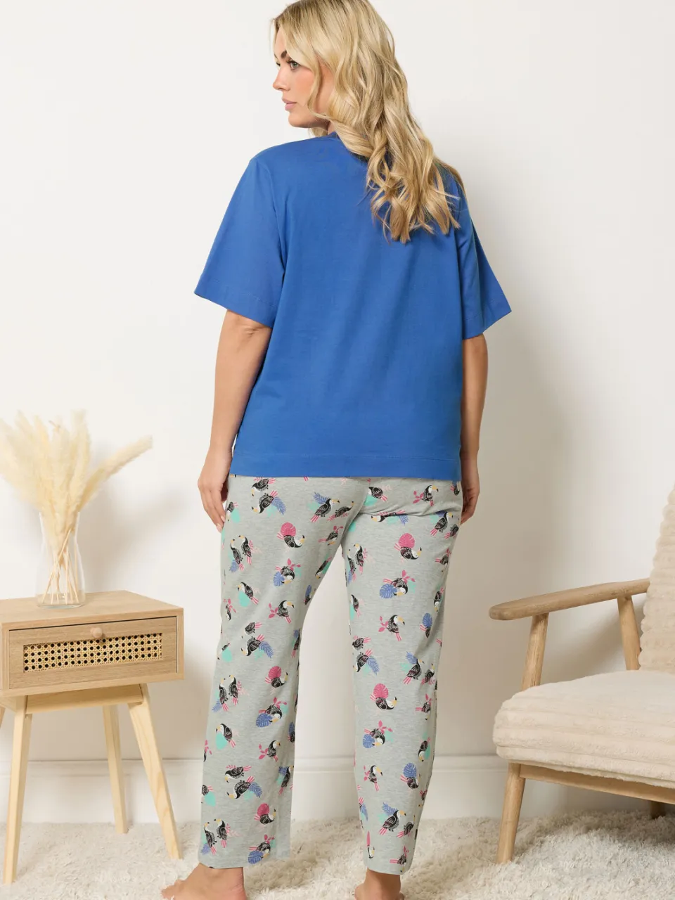 Yours Blauwe 'Toucan Take It Easy' Pyjamaset Met Wijde Pijpen-44, foto 3