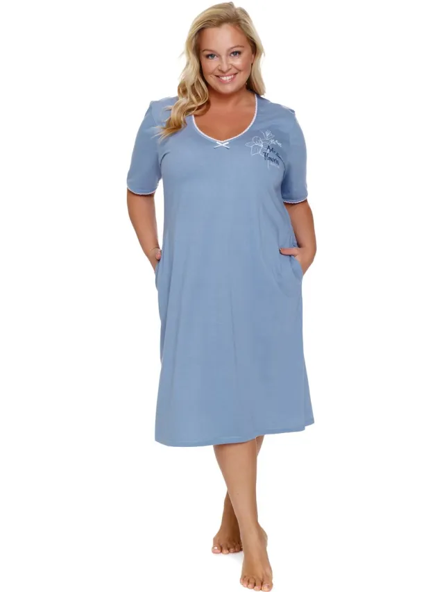 Doctor Nap Katoenen Nachthemd Nachtjapon Korte Mouw Dames Sky Blue TB.7263 40 / Blauw