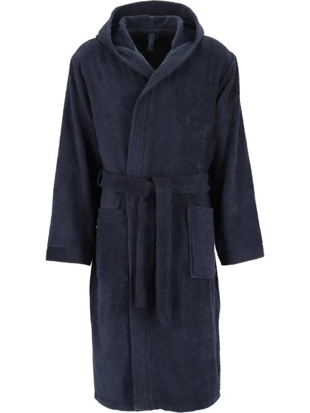 Ceceba heren badjas badstof - met capuchon - donkerblauw