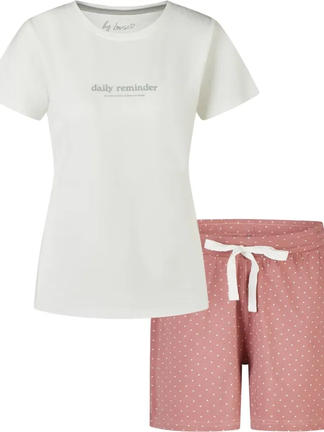 By Louise Dames Korte Pyjama Set Shortama Wit/Oudroze