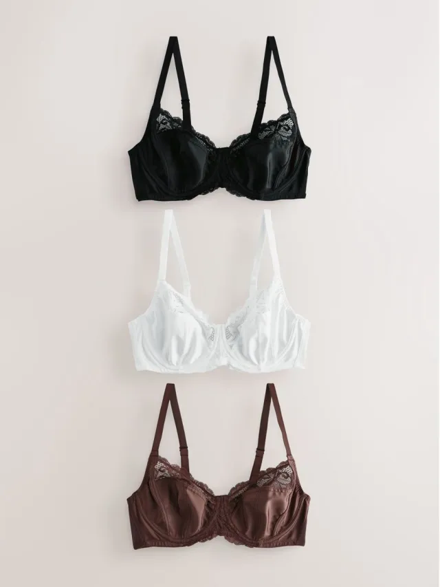Next Dames - Set van 3 DD+ beha's zonder vulling met volledige cups - Zwart Black/White/Chocolate Nude
