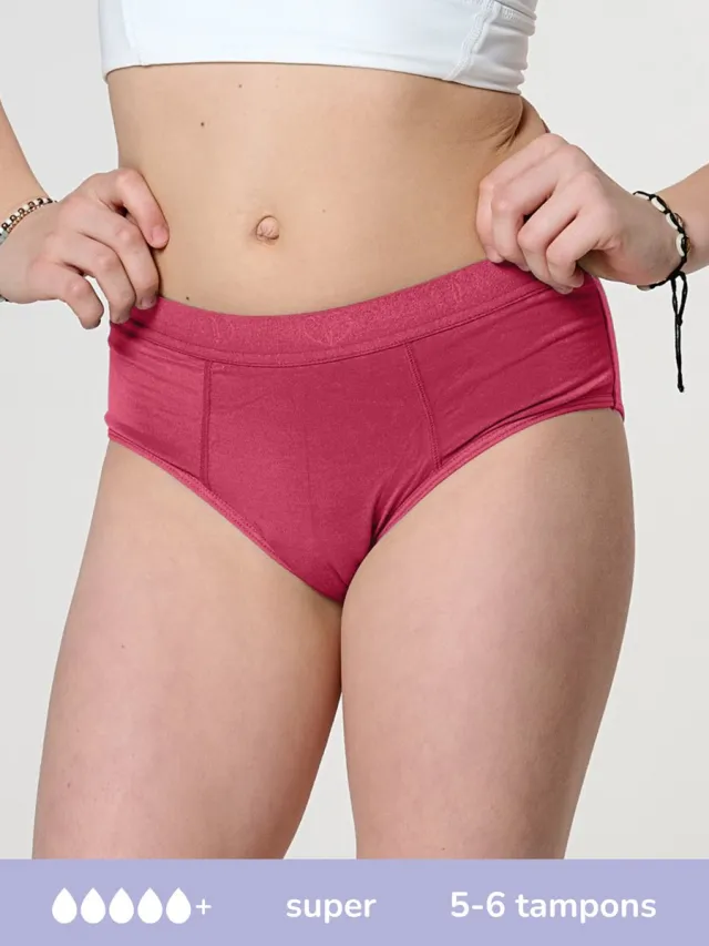 moodies period undies Moodies menstruatie ondergoed super - Bamboe Hipster - maat 152/158 (XS) Ruby Roze