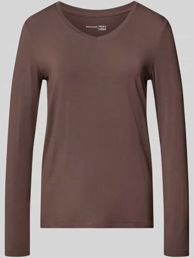 Schiesser Regular fit pyjamabovendeel van elastisch materiaalmix Donkerbruin