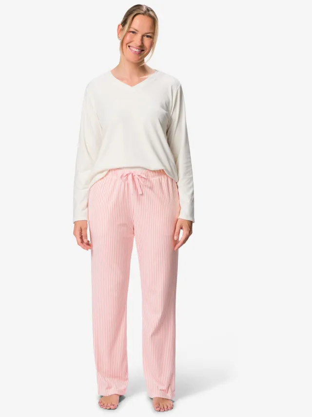 HEMA Dames pyjamabroek loose fit velours strepen lichtroze (lichtroze)
