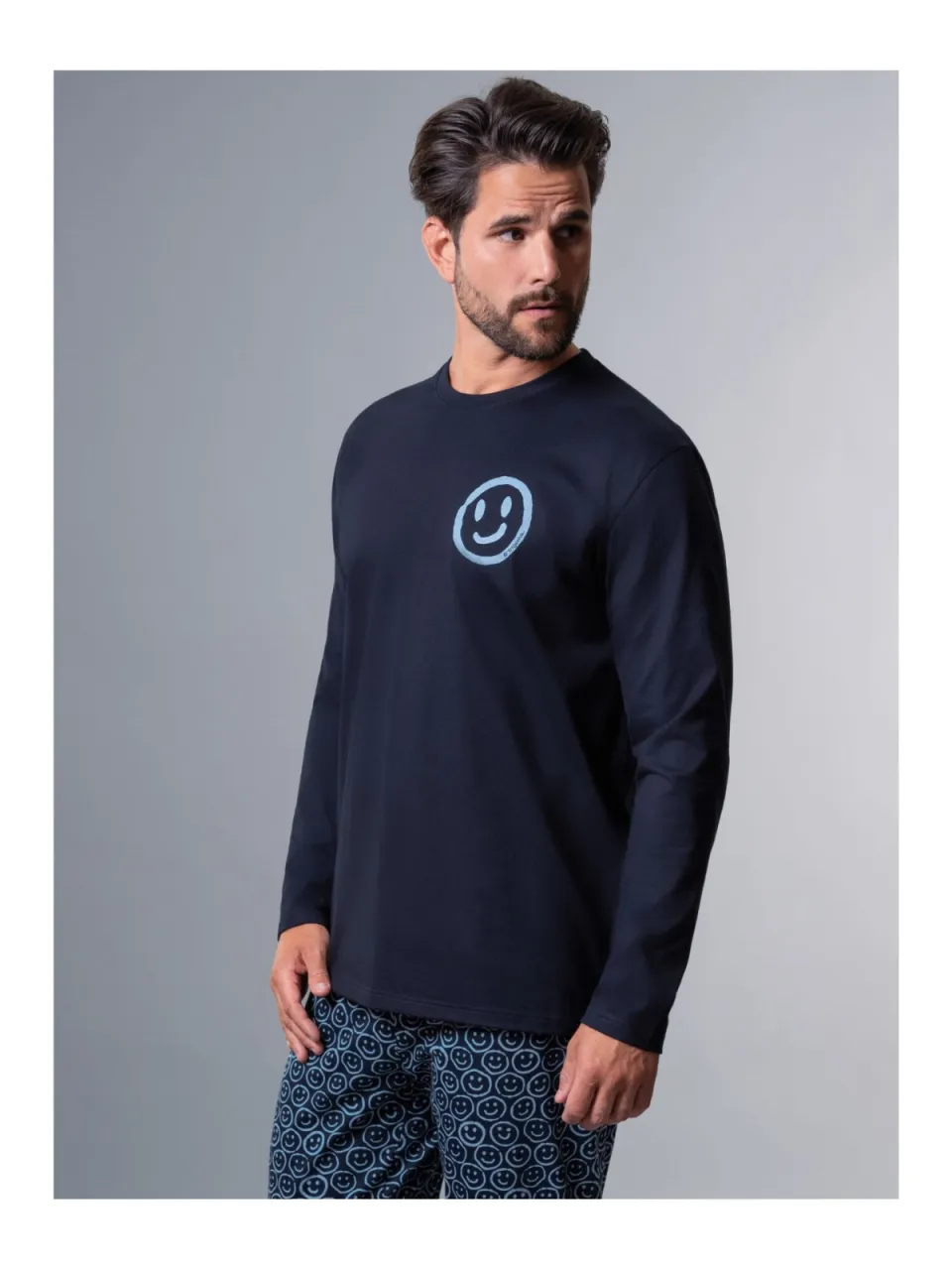 TRIGEMA Classic Fit pyjamashirt donkerblauw