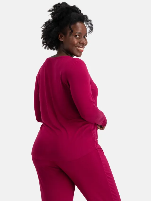 Bamboo Basics Pyjama Set Dames Lange Mouw Nina - Bordeaux Pyjamaset - Pyjama Bamboe - Pyjamaset Dames Volwassenen