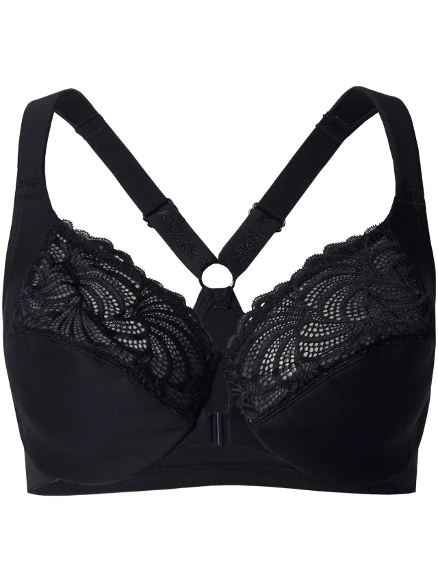 Ulla Popken Dames - Beugelbeha kant zachte cups voorsluiting - Zwart