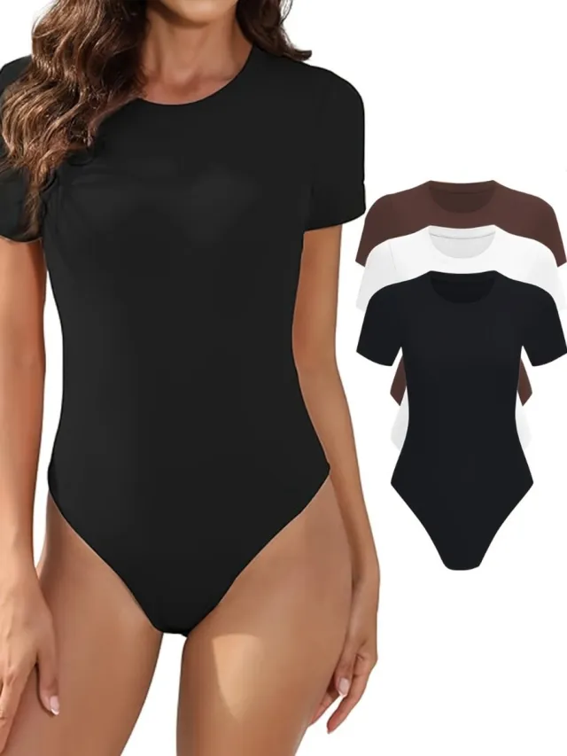 100 Bodysuit Dames - Jumpsuit - Corrigerend Ondergoed - Body plunge - Lingerie - Setje Vrouwen - 3 Pcs - Zwart/Wit/Koffie