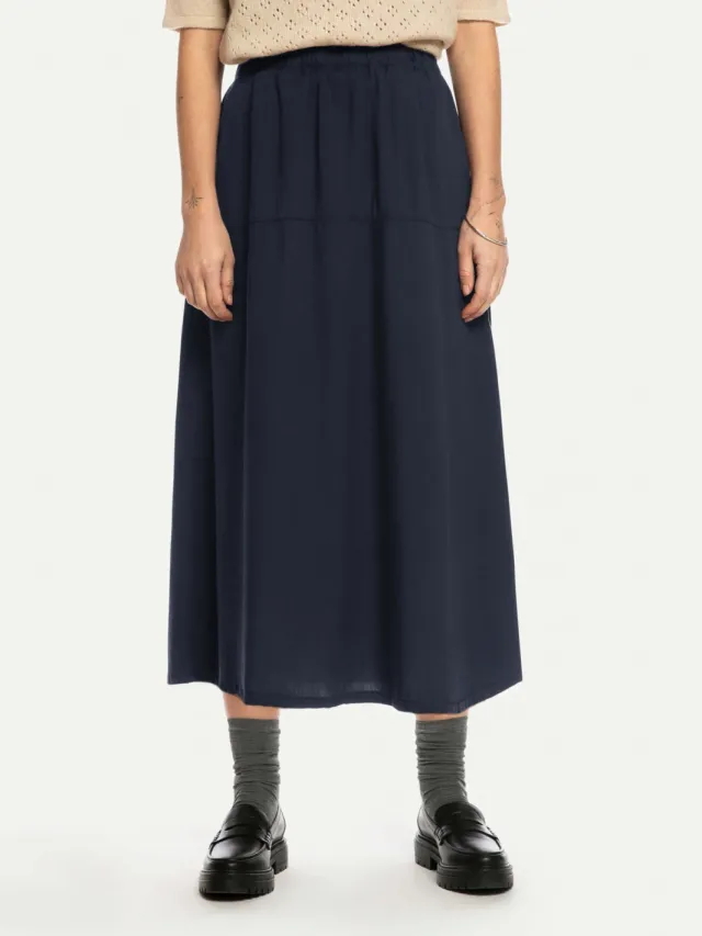 MATONA dames vegan Rok Ruffled Midi Middernachtblauw