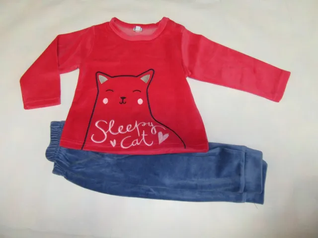 Wiplala Jen & James - Pyjama - Velour - Sleepy cat - Meisje - 4 jaar 104 fuchia met blauw