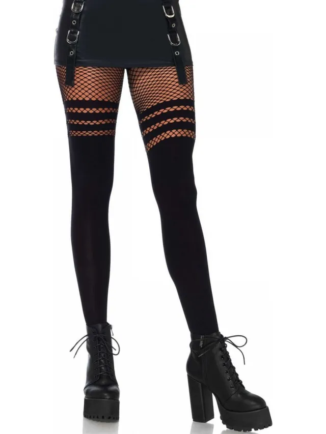 Leg Avenue Pantyhose with fishnet stripes ["Zwart"]