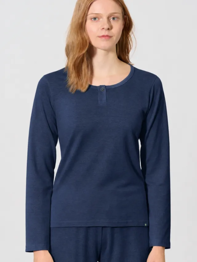 HempAge dames vegan Longsleeve Shirt Dames Navy Blauw