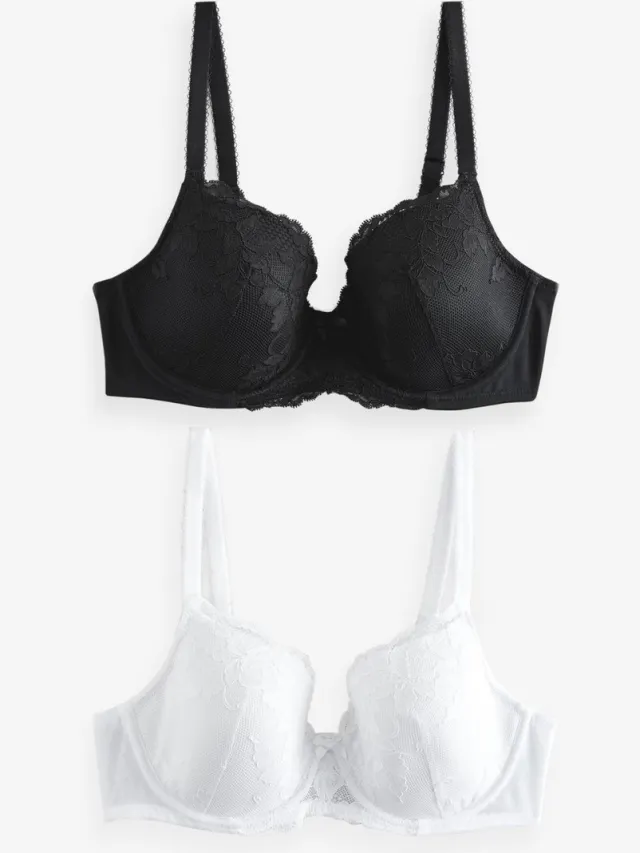 Next Dames - Set van 2 DD+ kanten balconette beha's met vulling - Zwart Black/Cream