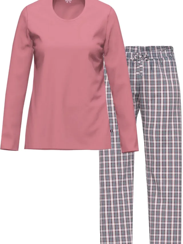 Ammann Dames shirt met lange mouwen, lange flanellen broek Night & Relax mauvewood