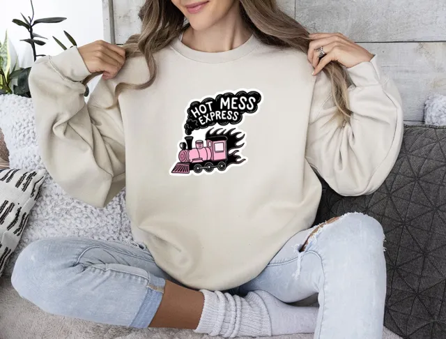 Gildan Beige Oversized Sweater - Voor Vrouwen - Hot Mess Express - Comfortabele Trendy Trui