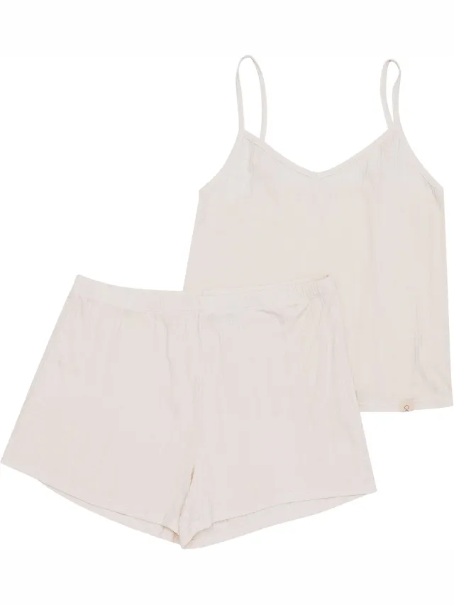 ESOTIQ Jenius - Pyjamaset - Top en short - Geribde viscose - Beige