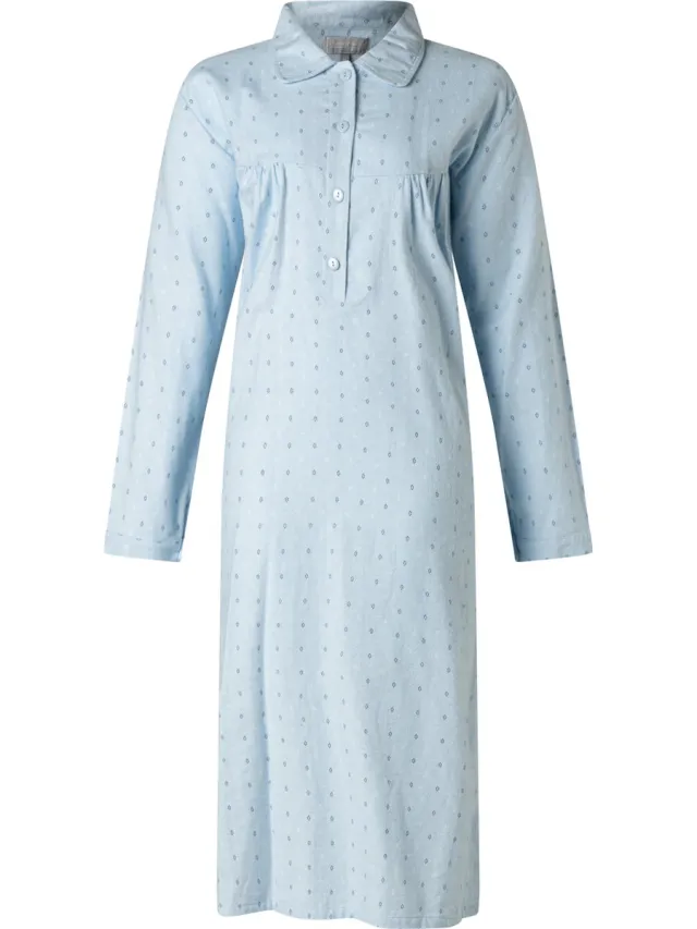 Lunatex dames nachthemd flanel 643511 - 100% katoen - blauw