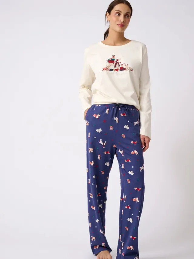 Damart Kerstpyjama van jerseytricot zuiver kamkatoen - Dames - Blauw - 34-36 (XS)