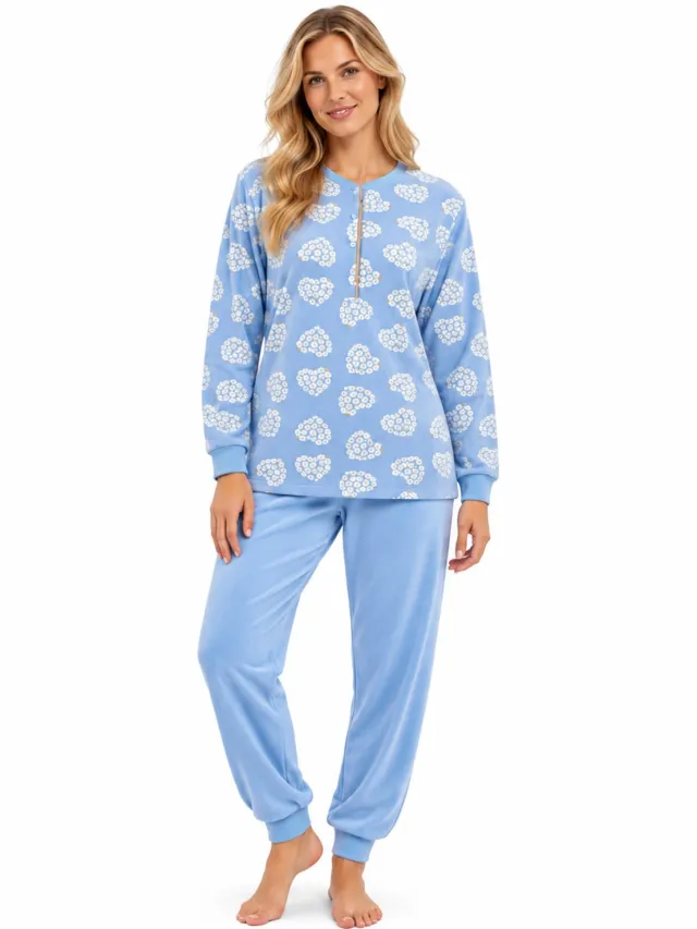 Lunatex Dames Pyjama - Winter - Interlock - Lichtblauw