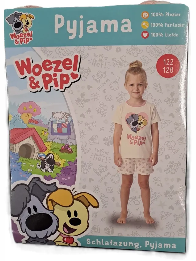 Woezel en Pip Pyjama Roze-128 Ecru met roze