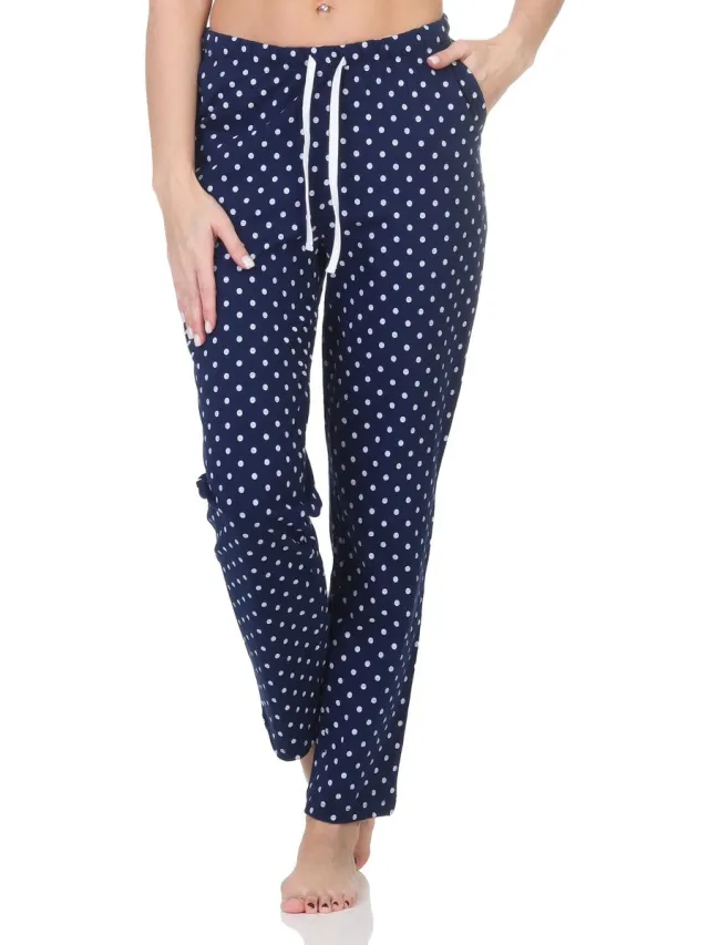 Normann Dames pyjamabroek lang mix & match in effen kleur - perfect te combineren punkte_marine