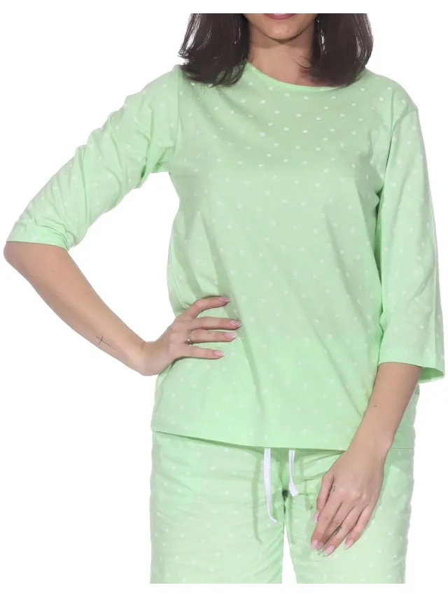 Normann Damespyjamashirt met lange mouwen mix & match punkte_grün