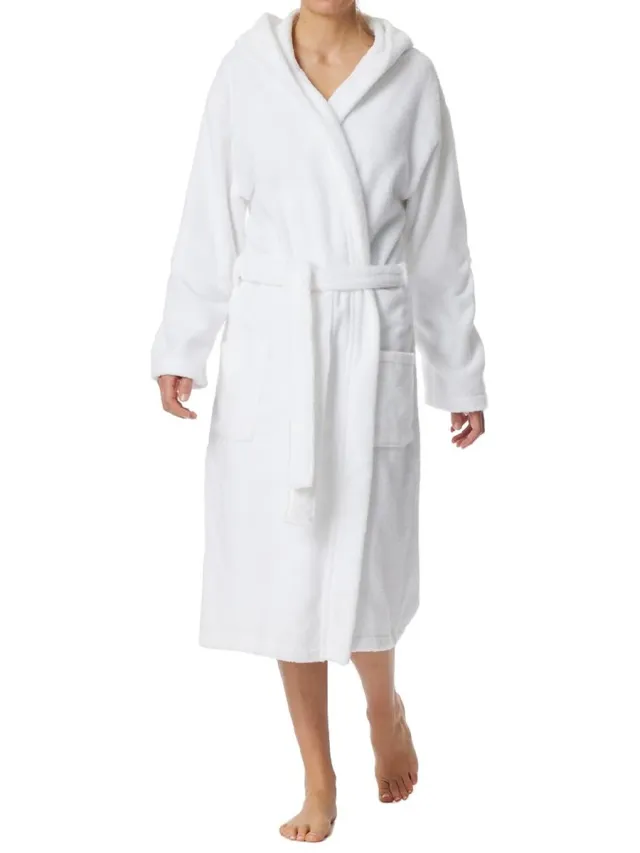 Ibenzoa Comfortabele damesbadjas met capuchon in donkerblauw badstofdesign Wit