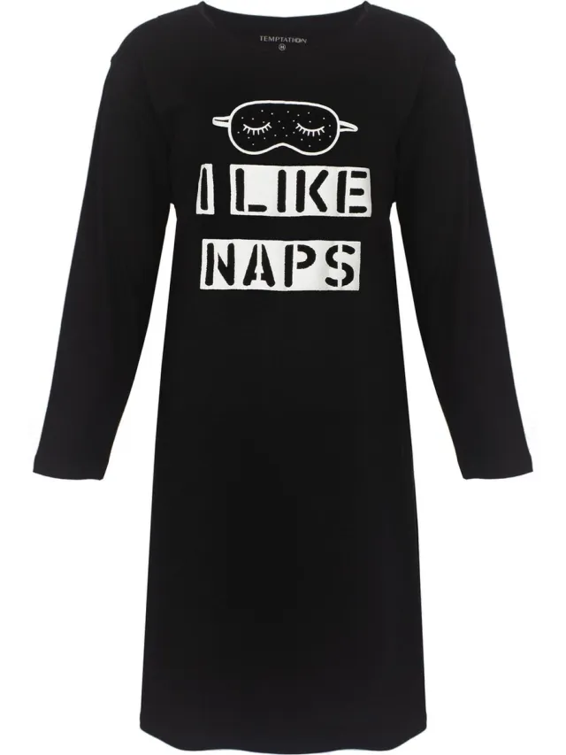 Temptation Dames Nachthemd - Bigshirt - Zwart