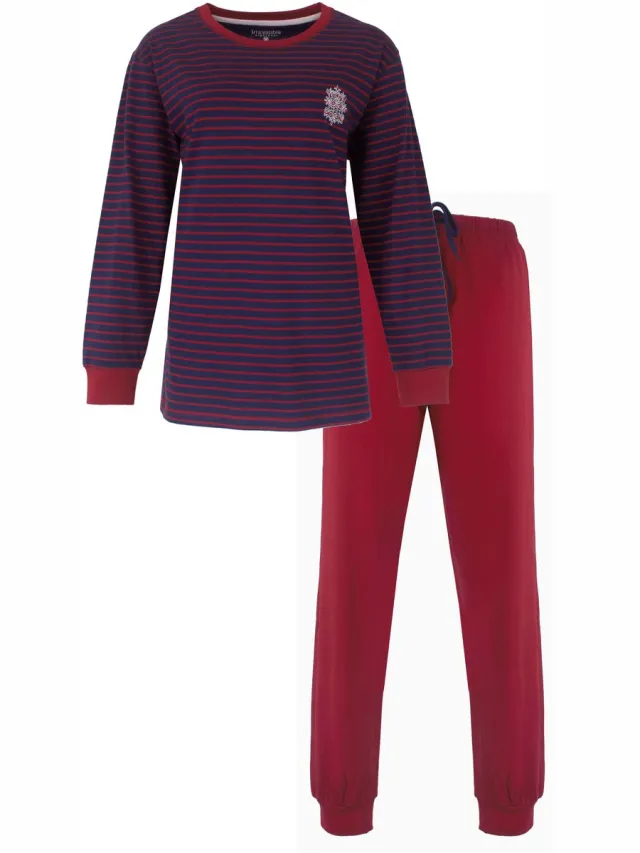 Irresistible Dames Pyjama - Lange Mouwen - Gestreept - Blauw/Rood