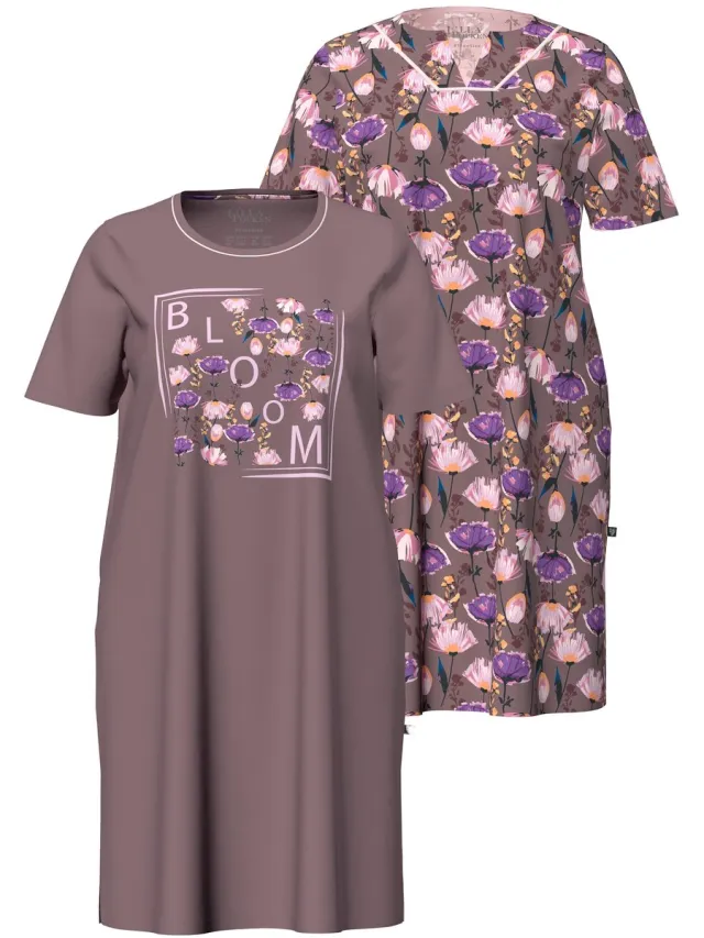 Ulla Popken Dames - Bigshirts set van 2 ronde hals/tuniekhals korte mouwen - Aarde - Maat 50+