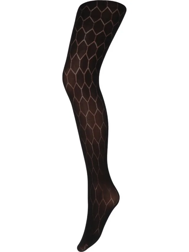 Marianne Fashion Tights 70 Denier - Stijlvolle Panty met Hexagon Patroon - Kleur: Zwart Zwart L/XL