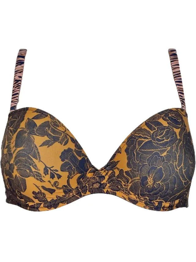 Marie Jo L'Aventure Emmanuel Voorgevormde Beugel Bh 0122136 Midnight Blue - maat EU 70E / FR blauw / mosterd en roze