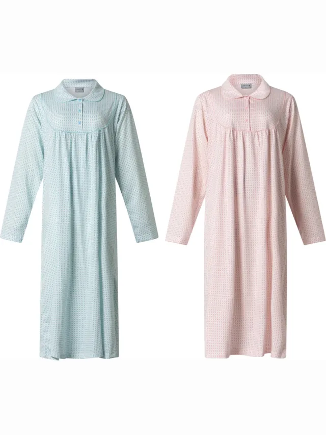 Lunatex 2 klassieke dames nachthemden 224158 met kraag - blauw en roze